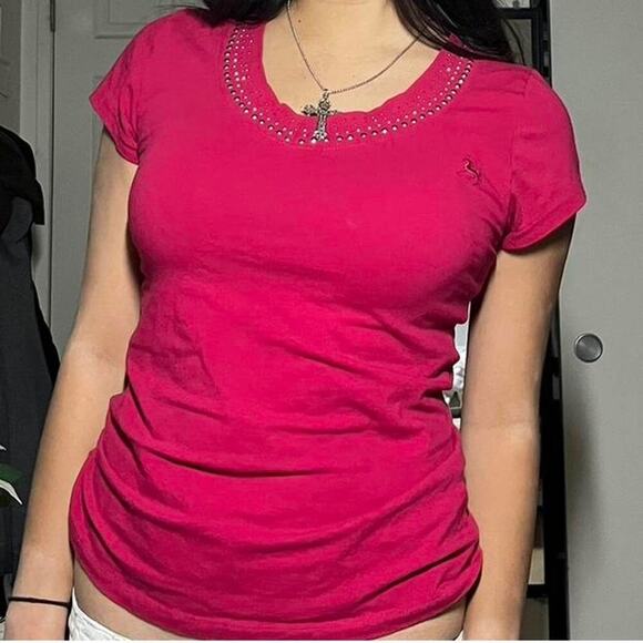 Bay Studio Fitted Pink Cap Sleeve Tee - Picture 1 of 5